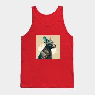 Illustration of a sphinx cat looking to the side on the beige background Tank Top